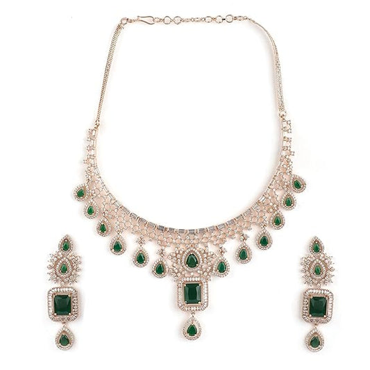 Rose Gold Plated Handcrafted Artificial Jewelry Set-Earrings For Women and Girls (Green) - Rajputtrade
