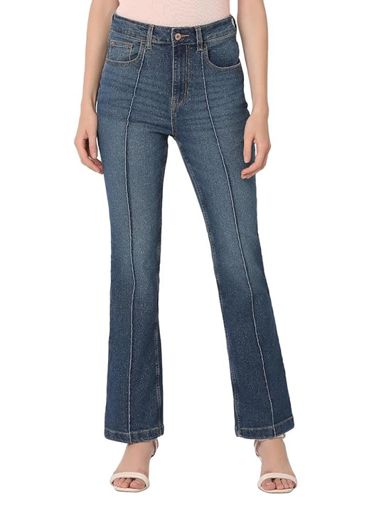 Women's Relaxed Jeans, Dark Blue Denim (27) - Rajputtrade