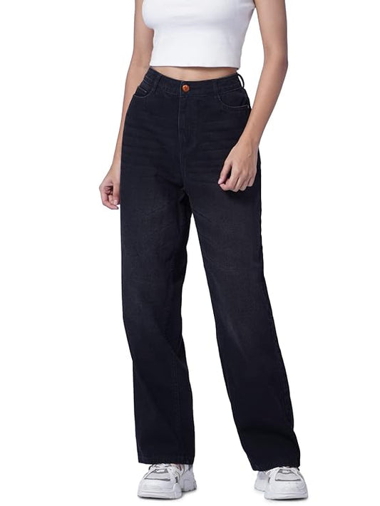 Women's Loose Fit Jeans, Black (Size 33) - Rajputtrade
