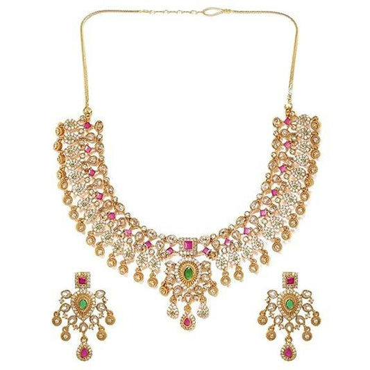 Gold Tone Temple Necklace Set with Multicolored Stones For Women - Rajputtrade