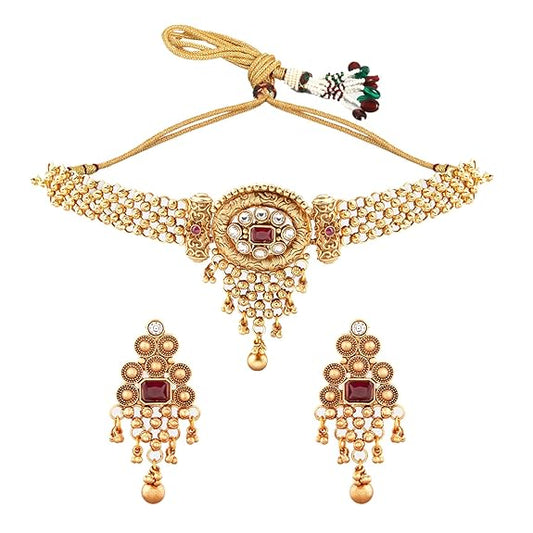 24K Gold Plated Stylish Handcrafted Stone-Studded with Earrings for Women & Girls