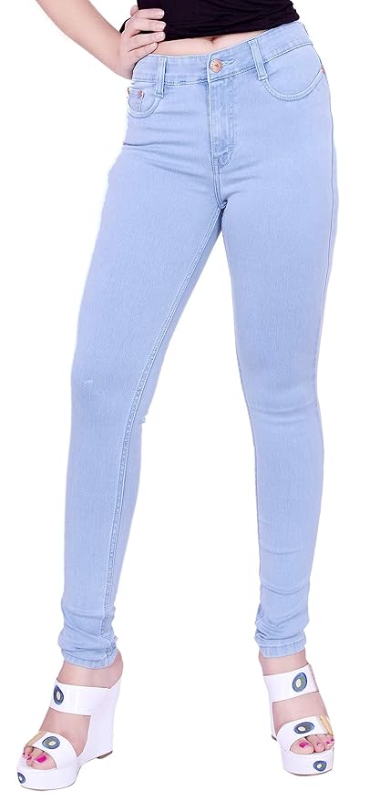 Stretchable Denim Pencil Fit Regular Fit High Waist Jeans for Women (Ice Blue) - 50 - Rajputtrade