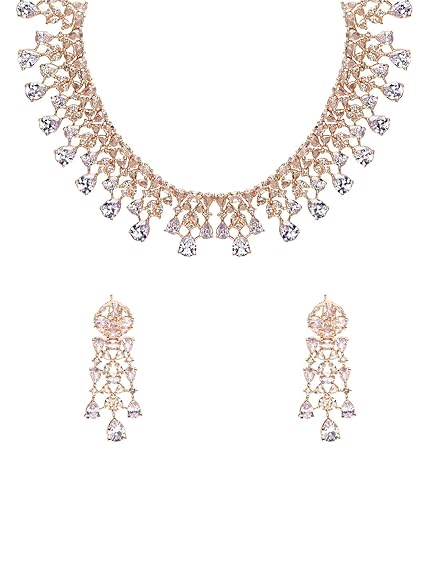 Necklace Set For Women | White Stone Rose Gold Jewellery Set - Rajputtrade
