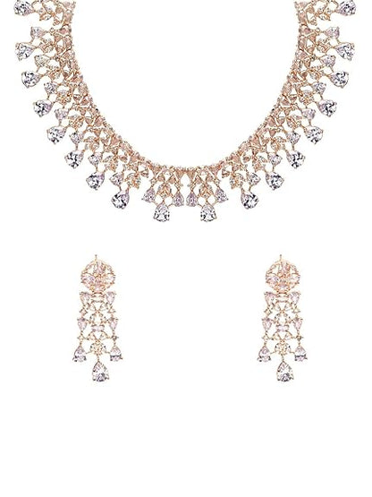 Necklace Set For Women | White Stone Rose Gold Jewellery Set - Rajputtrade