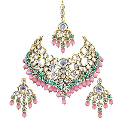 Jewellery Meenakari 18K Gold plated Multi color Uncut dibbi Kundan Combo Necklace Set - Rajputtrade
