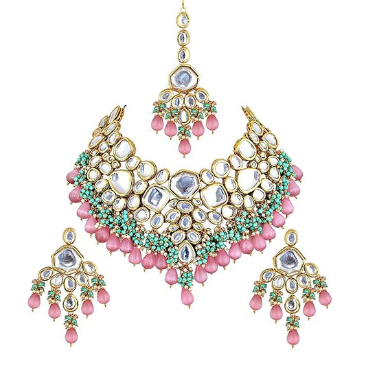 Jewellery Meenakari 18K Gold plated Multi color Uncut dibbi Kundan Combo Necklace Set - Rajputtrade