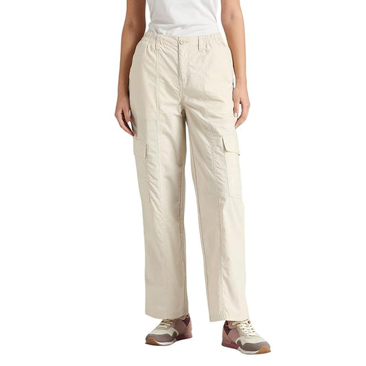 Women Relaxed Casual Pants, Ecru White (Size S) - Rajputtrade