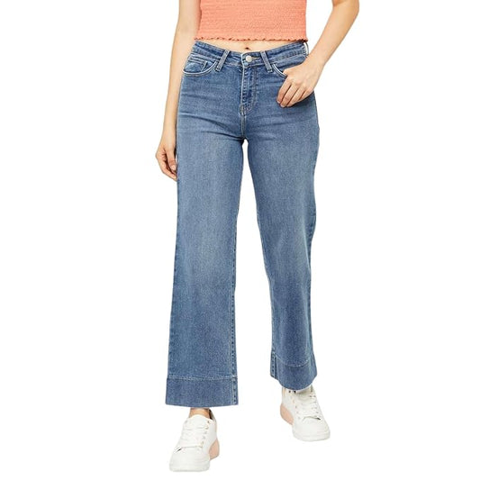 Women Blue Comfort Wide Leg High-Rise Light Fade Stretchable Jeans (Size 36) - Rajputtrade