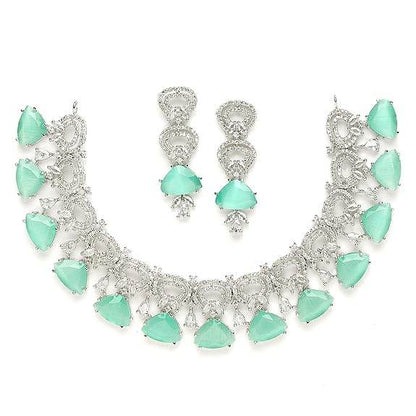 Choker Necklace And Drop Earrings Jewellery Set For Women (Sea Green) - Rajputtrade