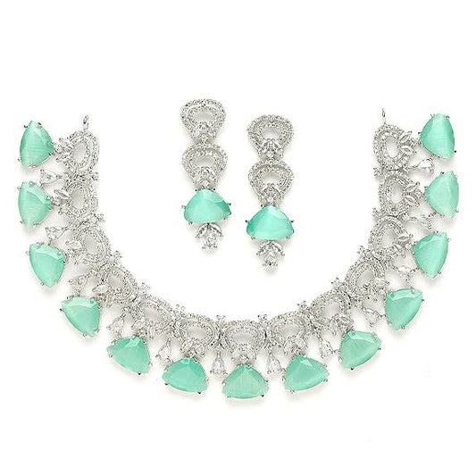 Choker Necklace And Drop Earrings Jewellery Set For Women (Sea Green) - Rajputtrade