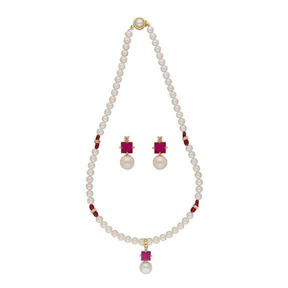 Freshwater White Pearl Pendant Necklace set (Victorian) - Rajputtrade