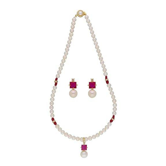 Freshwater White Pearl Pendant Necklace set (Victorian) - Rajputtrade