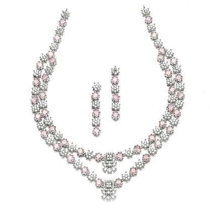Necklace With Earrings Jewellery Set For Girls and Women (Pink) - Rajputtrade