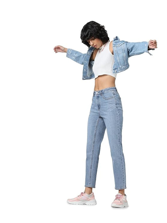 Women's Straight Fit Jeans, Medium Blue Denim (Size 33) - Rajputtrade