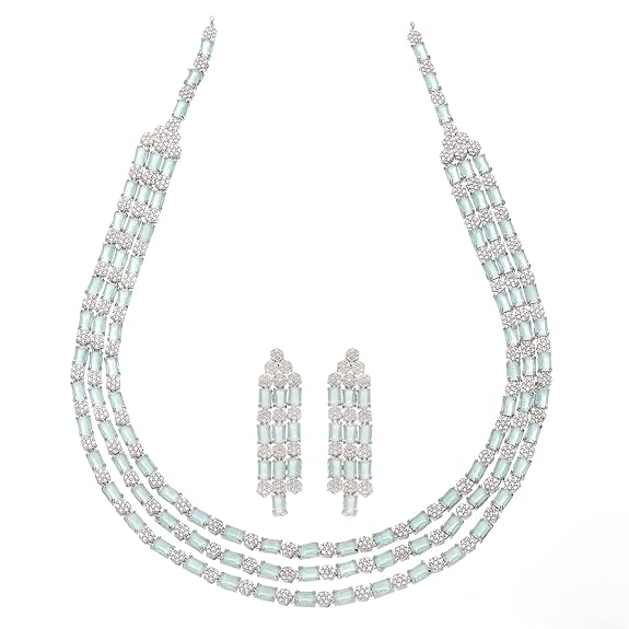 Necklace With Earrings Jewellery Set For Girls and Women (Sea Green) - Rajputtrade