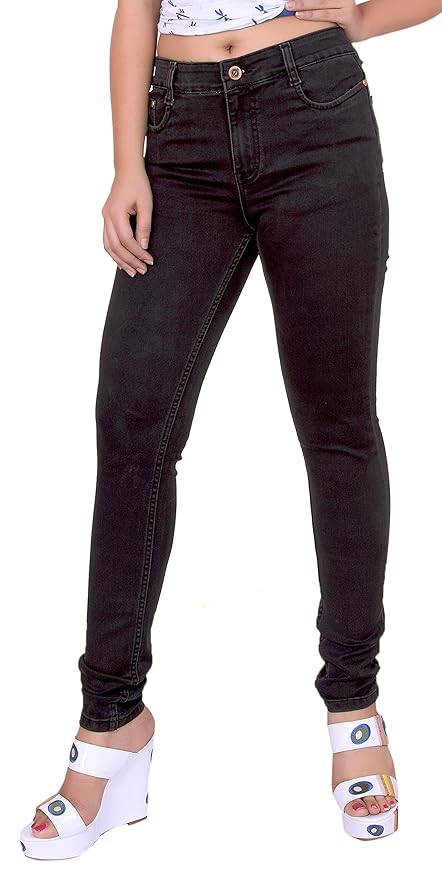 Stretchable Denim Pencil Fit Regular Fit High Waist Jeans for Women (Cblack) - 42 - Rajputtrade