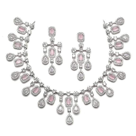 Necklace with Earring Jewellery Set for Girls and Women (pink) - Rajputtrade