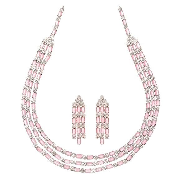 Necklace With Earrings Jewellery Set For Girls and Women (Pink) - Rajputtrade