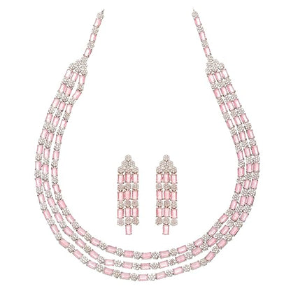 Necklace With Earrings Jewellery Set For Girls and Women (Pink) - Rajputtrade