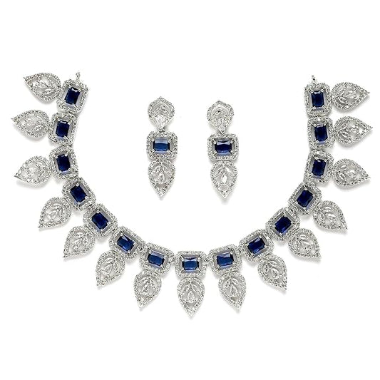 Jewellery Set Leaf Style AD/ Gold Plated Handcrafted Circle Necklace Set for Women & Girls (Blue) - Rajputtrade