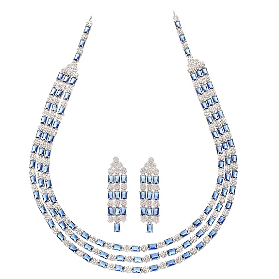 Necklace With Earrings Jewellery Set For Girls and Women (Blue) - Rajputtrade