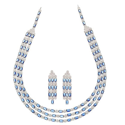 Necklace With Earrings Jewellery Set For Girls and Women (Blue) - Rajputtrade