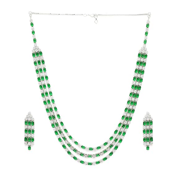Necklace With Earrings Jewellery Set For Girls and Women (Green) - Rajputtrade