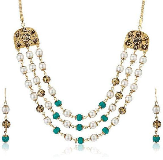 Gold Plated Pearl Necklace Set for Women - Rajputtrade