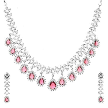 Dazzling Red American Diamond Necklace Set For Women - Rajputtrade