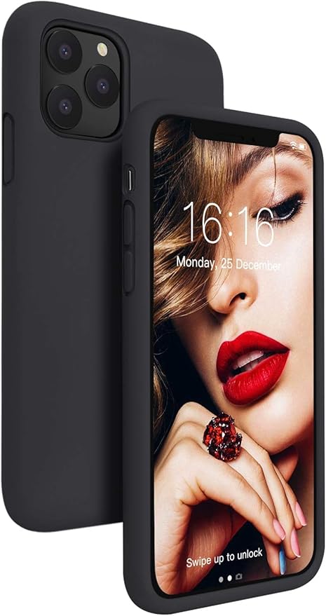 iPhone 11 Pro Max 6.5 inch, Shockproof Slim Back Cover Liquid Silicone Case - Black