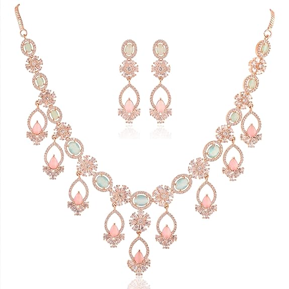 Jewellery Necklace Set with Earring for Women/Girls (Pink) - Rajputtrade
