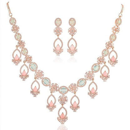 Jewellery Necklace Set with Earring for Women/Girls (Pink) - Rajputtrade