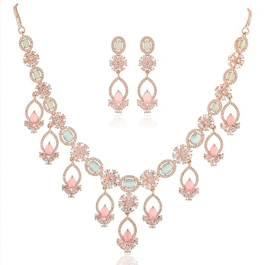 Jewellery Necklace Set with Earring for Women/Girls (Pink) - Rajputtrade