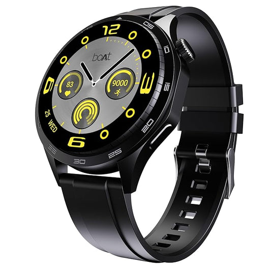 boAt Enigma Radiant Men's Luxury Watch w/Functional Crown, Upto 6 Days Battery, 1.43"(3.63 cm) AMOLED Display Smart Watch (Active Black)