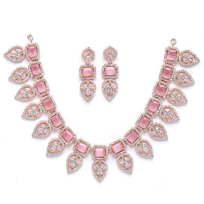 Rose Gold Plated Handcrafted Circle Necklace Set for Women & Girls (Pink Rose) - Rajputtrade