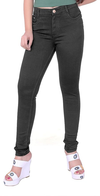 Stretchable Denim Pencil Fit Regular Fit High Waist Jeans for Women (50) -Black - Rajputtrade