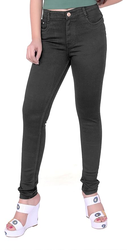Stretchable Denim Pencil Fit Regular Fit High Waist Jeans for Women (50) -Black - Rajputtrade