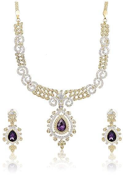 Gold Plated Austrian Crystal With Blue Stone Necklace Set for Women - Rajputtrade