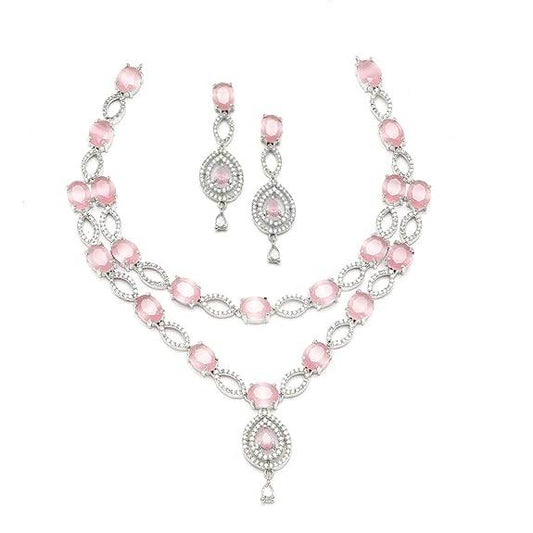 Abstract Necklace With Earrings Jewellery Set For Girls and Women (Pink) - Rajputtrade