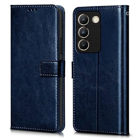 Vivo Y200e 5G | Vivo T3 5G (Flexible | Leather Finish | Card Pockets Wallet & Stand | Blue)