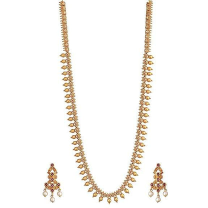 Gold Plated Sunita Long Necklace Set with Floral & Peacock Design - Jewelry Set - Rajputtrade
