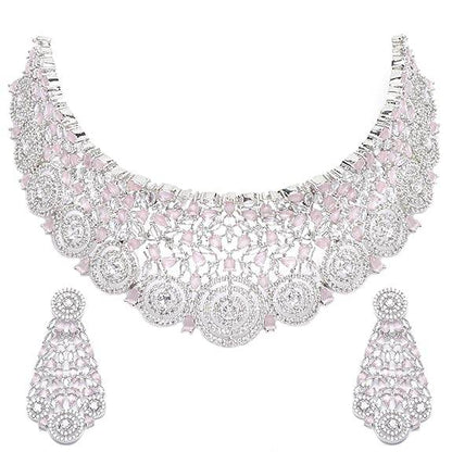 Choker Necklace with Earrings Jewellery Set with Girls and Women (Pink) - Rajputtrade