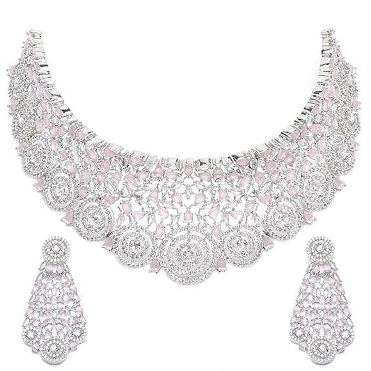 Choker Necklace with Earrings Jewellery Set with Girls and Women (Pink) - Rajputtrade
