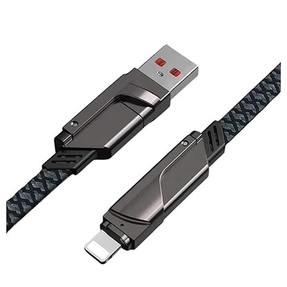 4 in 1 Metal Flat Braided Indestructible Cable 1.2m 60W with Type C, type C to C, type A | iPhones, iPads, Macbooks (Grey)
