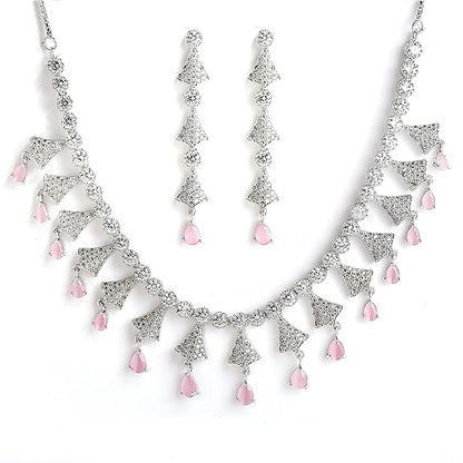 Silver Toned White, Necklace With Earring Jewellery Set For Woment and Girl - Rajputtrade