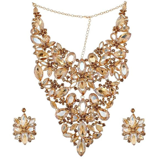 Jewellery Designer Red Color Stone Rhine Stone Gold Plated Long Necklace Set with Earring for Girls & Women - Rajputtrade