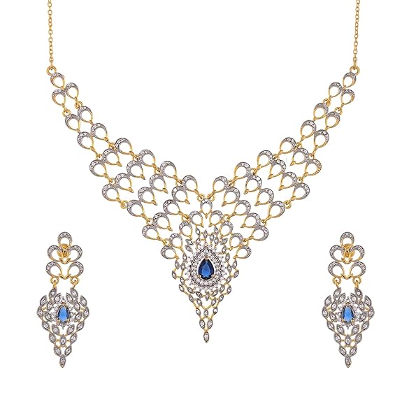 Peacock Sapphire Serenity Gold Necklace Set For Women - Rajputtrade