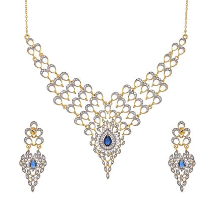 Peacock Sapphire Serenity Gold Necklace Set For Women - Rajputtrade