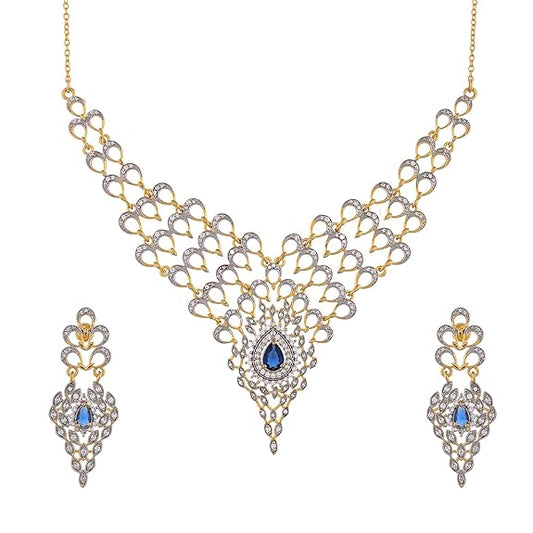 Peacock Sapphire Serenity Gold Necklace Set For Women - Rajputtrade