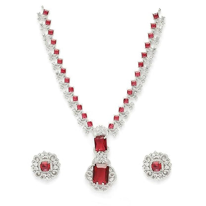 Rhodium Plated Silver Toned Brass Royale Celebrity Inspired, Cystal Jewellery Set For Women & Girls - Rajputtrade